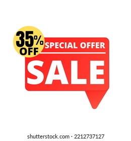 35% Off. Red Sale Tag Speech Bubble Set. special discount offer