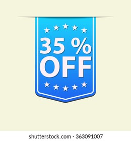 35% Off ribbon label. Green color. Vector illustration.