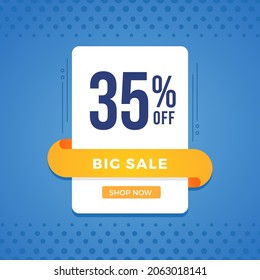 35% OFF Sale. Discount price. Marketing Announcement. Discount promotion. Special offer with 35% discount. White emblem on a blue background..eps