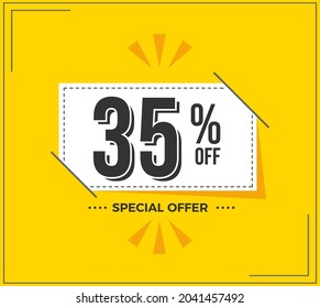 35% APAGADO. Anuncio de Comercialización de Oferta Especial. Promoción de descuento.35% Descuento Oferta Especial de Diseño de Banner Amarillo Conceptual.