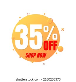 35% off, special offer, shop now. 3D orange bubble design. Super discount online coupon. vector illustration