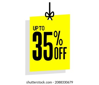 Up to 35% Off Special Offer.  Thirty-five Percent on a bright yellow background.  Sales, Discounts.  Vector illustration isolated on a white background.