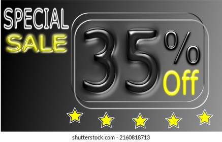 35% off special sale,five yellow stars,black gradient background,vector image.