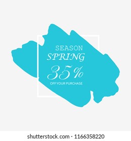 35% off spring season sign in turquoise brush over white frame acrylic stroke paint abstract texture background vector illustration. Acrylic grunge ink paint brush stroke. Offer layout design for shop