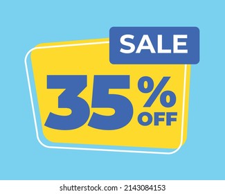 35% fuera de etiqueta 35% descuento venta carta azul fondo amarillo