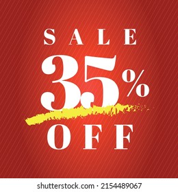 35% off tag thirty five percent discount sale white letter red gradient background