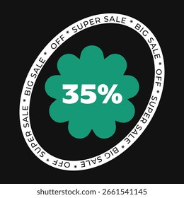35% DE DESCONTO. Trinta e cinco por cento fora da venda. Sinal de preço de Super Sale. Grande venda. Estilo modelo etro 90s. Ilustração vetorial.