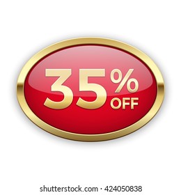 35% off vector badge, gold