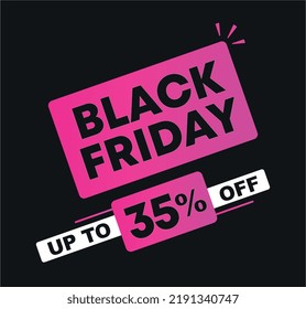 35% off. Vector illustration Black Friday for sales. Price discount ad. Campaign for stores, retail. For social media, poster.