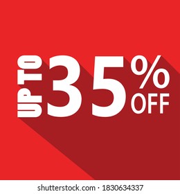 hasta un 35% de texto en blanco sobre fondo rojo