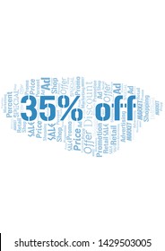 35% Off word cloud. Wordcloud made with text only.