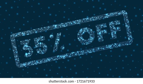 35% off word in digital style. Glowing geometric 35% off badge. Amazing vector illustration.