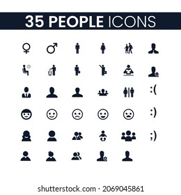 35 Personen Symbole Set. People Icons Pack. Sammlung von Symbolen. Bearbeitbarer Vektorhub.