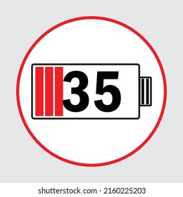 35 percent battery charge flat icon, icon image, low battery power level vector symbol