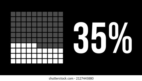 35 percent diagram, thirty-five percentage vector infographic. Rounded rectangles forming a square chart. White color on black background.