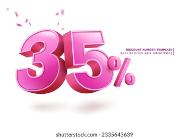 35 percent discount number template pink red 3d font. use for promotional advertisement in special sale Isolated on white background. illustrator vector file.