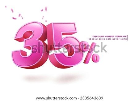 35 percent discount number template pink red 3d font. use for promotional advertisement in special sale Isolated on white background. illustrator vector file.