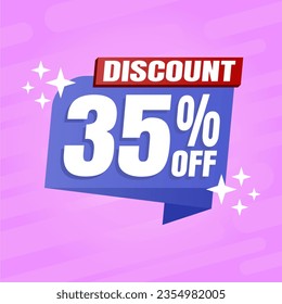 35 percent discount purple banner with blue floating balloon for offers and promotions sales.