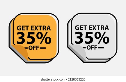 Up to 35 percent Discount. Square sticker with offer message. Sale offer price sign. Special offer symbol. Save 35 percentages. Sticker mockup banner. Discount tag badge shape. Vector design shopping