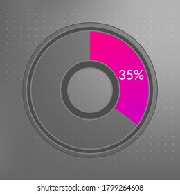 35 percent isolated pie chart. Percentage vector, transparent infographic icon on dotted background. Circle sign for business, finance, web design, download, progress