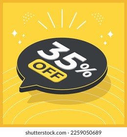 35 percent off. 3D floating balloon with promotion for sales on yellow background