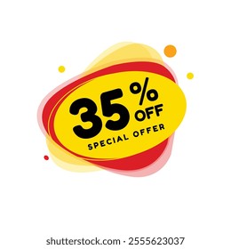 35 percent off banner modern round bubble, vector illustration tag design. Announce design element isolated white background.