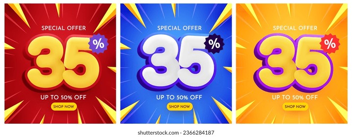 35 percent Off. Discount creative composition. Mega Sale. Vector illustration.