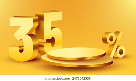 35 percent Off. Discount creative composition. Product presentation, mock up, podium. Sale banner and poster. Vector illustration.