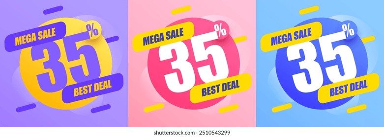 35 percent Off. Discount creative composition. Mega Sale. Vector illustration.