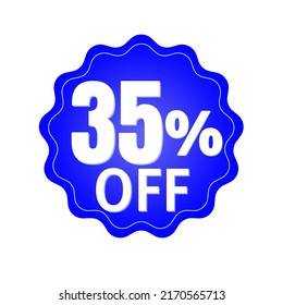 35% percent off (offer), with blue sticker design (banner) and luminosity detail in the center, online discount, mega sale, vector illustration