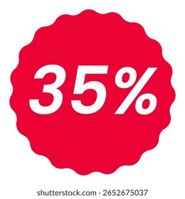 35% percent off red circular starburst shape discount badge pack, white on red, minimalist design, sale icon discount badge promotional graphics vector illustration