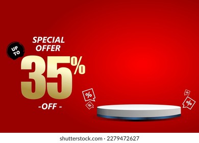35 percent off sale isolated gold red sticker icon with podium. can used for business store.