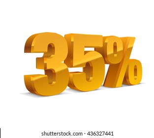 35% percent off, sale white background, golden-yellow object 3D. Eps10 Vector.