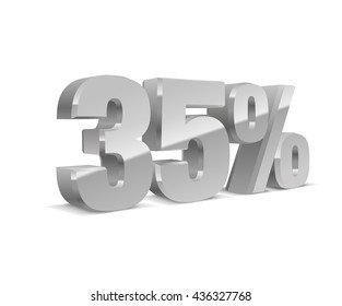 35% percent off, sale white background, silver-gray object 3D. Eps10 Vector.