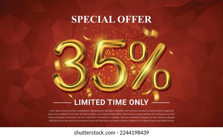 35 percent off selling voucher with 3d golden number vector
