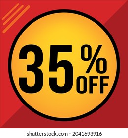 35 percent off. Thirty-five percent off. red background.