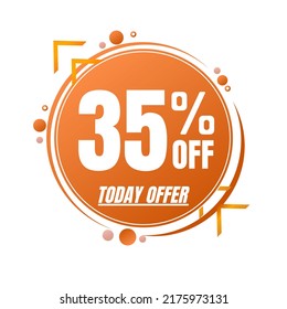35% percent off (TODAY OFFER), orange 3D icon design, with lots of super discount details. vector illustration