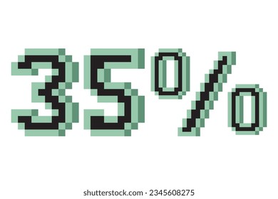 35 percent with pixel art 3d. Vector illustration.