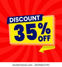 35 Percent Promotional Discount Banner Design with Yellow Balloon and Red Background for Sales, Offers, and Marketing Promotions