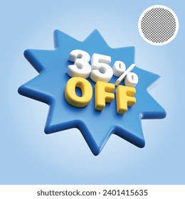 35 Percentage Off Sale Discount Number Blue 3D