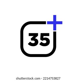 35 plus vector graphic icon. 35 plus symbol.