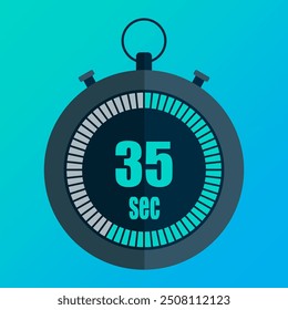 35 second timer. Blue gradient background. Digital stopwatch icon. Vector countdown.