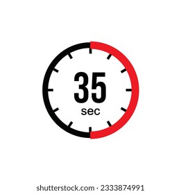 35 seconds timer clock. 35 sec stopwatch icon countdown time digital stop chronometer.
