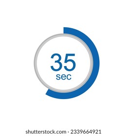 35 seconds timer clock. 35 sec stopwatch icon countdown time digital stop chronometer.