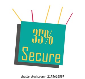 35% Secure Sign label vector y arte de ilustración con fantástica combinación de color amarillo fuente en fondo verde
