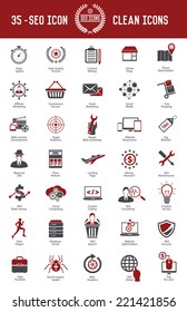 35 SEO development icon set on white background,red version,clean vector