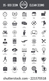 35 SEO Development icons on white background,black version,clean vector