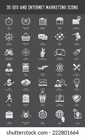 35 SEO Development icons on dark background,clean vector