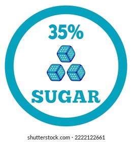 35% Sugar sign label. Vector sugar cube icon.