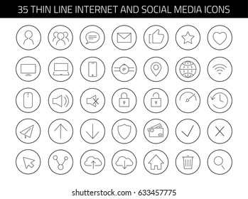 35 Thin line internet and social media icons